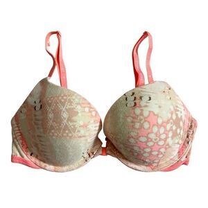 Victorias Secret Front Close Strappy Back Push-Up Padded Bra 34C Coral Multi